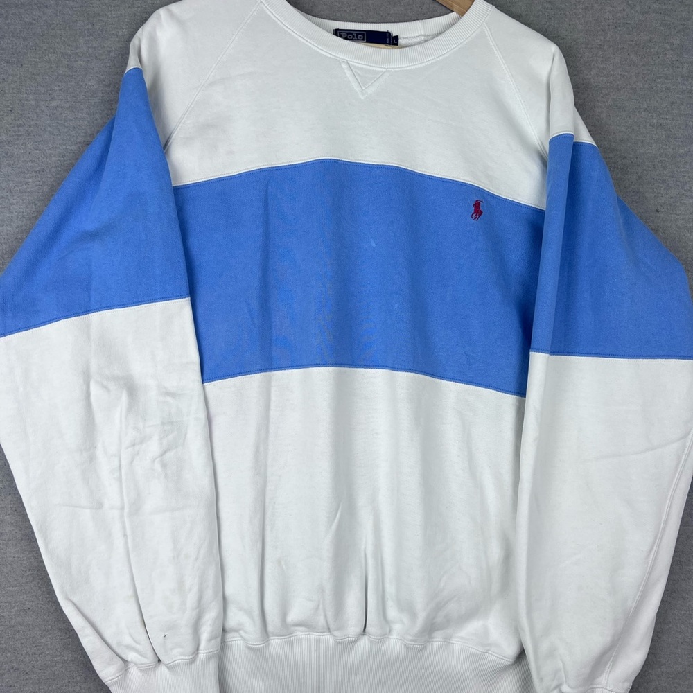 Rare VTG POLO RALPH LAUREN Small Pony Color Block Striped Sweatshirt 80s 90s‎ L - Picture 2 of 14